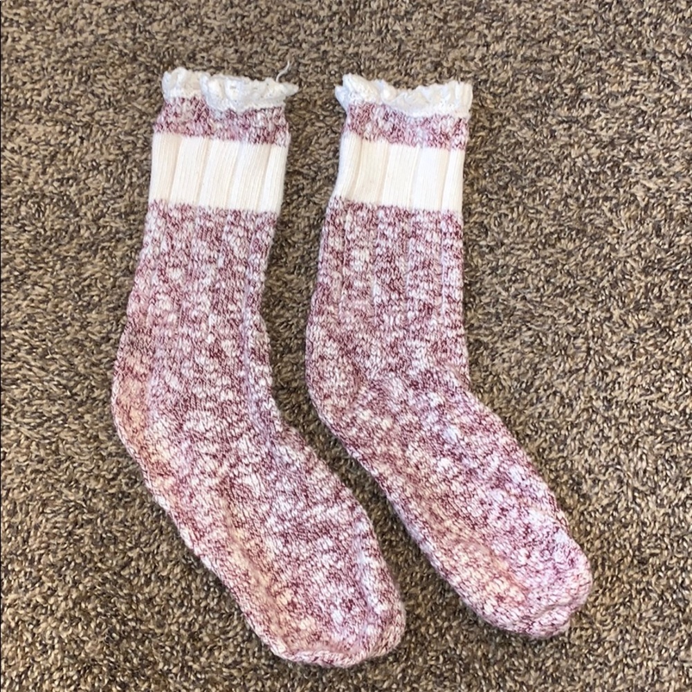 Maroon & White Ruffled Socks